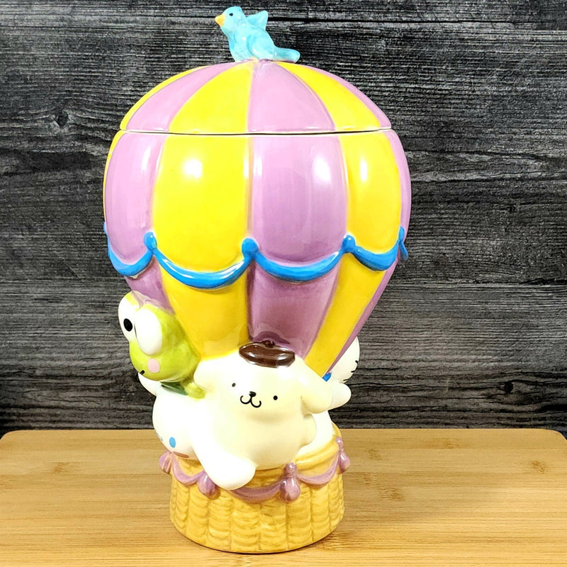 Load image into Gallery viewer, Hello Kitty &amp; Chocolate Hot Air Balloon Cookie Treat Jar Blue Sky Ceramic
