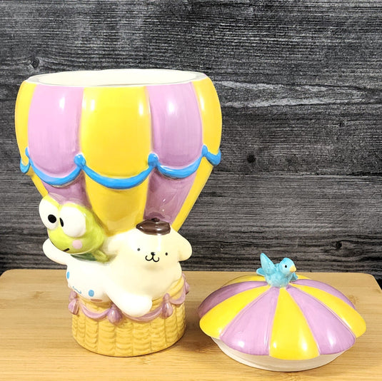 Hello Kitty & Chocolate Hot Air Balloon Cookie Treat Jar Blue Sky Ceramic