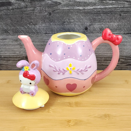 Hello Kitty Easter Bunny Egg Teapot Ceramic by Blue Sky Spring Embossed Decor