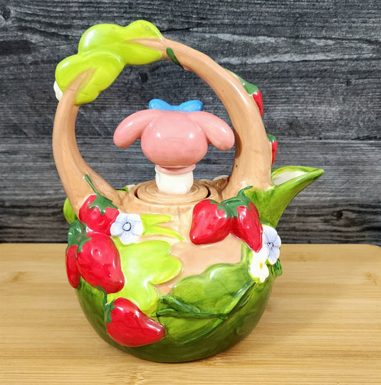 Hello Kitty & My Melody Strawberry Garden Teapot Ceramic Blue Sky Floral Tea Pot