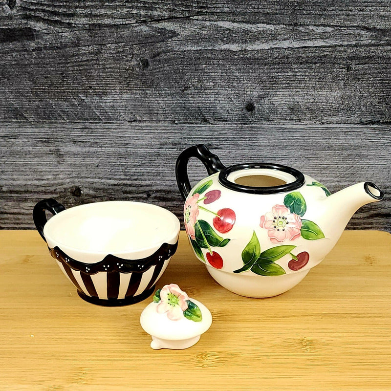 Load image into Gallery viewer, Cherry Tea for one Flower Garden Teapot Ceramic Blue Sky Floral Tea Pot Embossed

