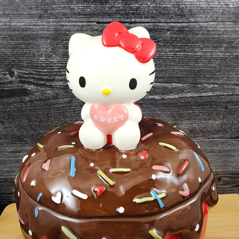 Load image into Gallery viewer, Hello Kitty with Strawberry Cookie Treat Jar Chocolate Covered Blue Sky Ceramic
