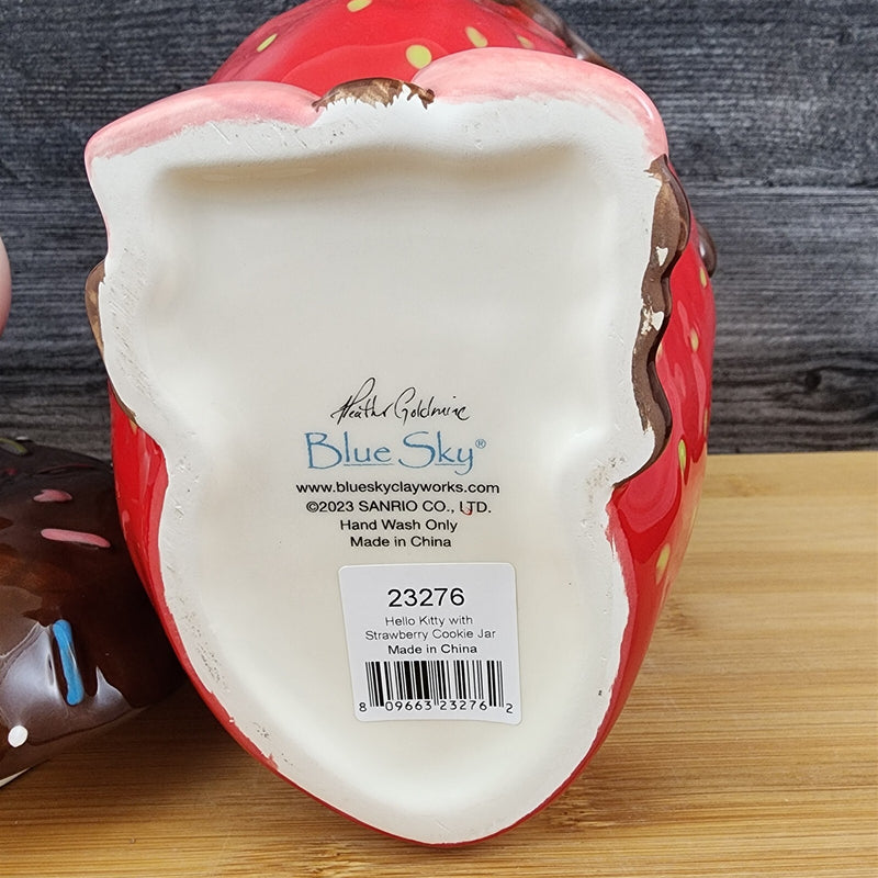 Load image into Gallery viewer, Hello Kitty with Strawberry Cookie Treat Jar Chocolate Covered Blue Sky Ceramic
