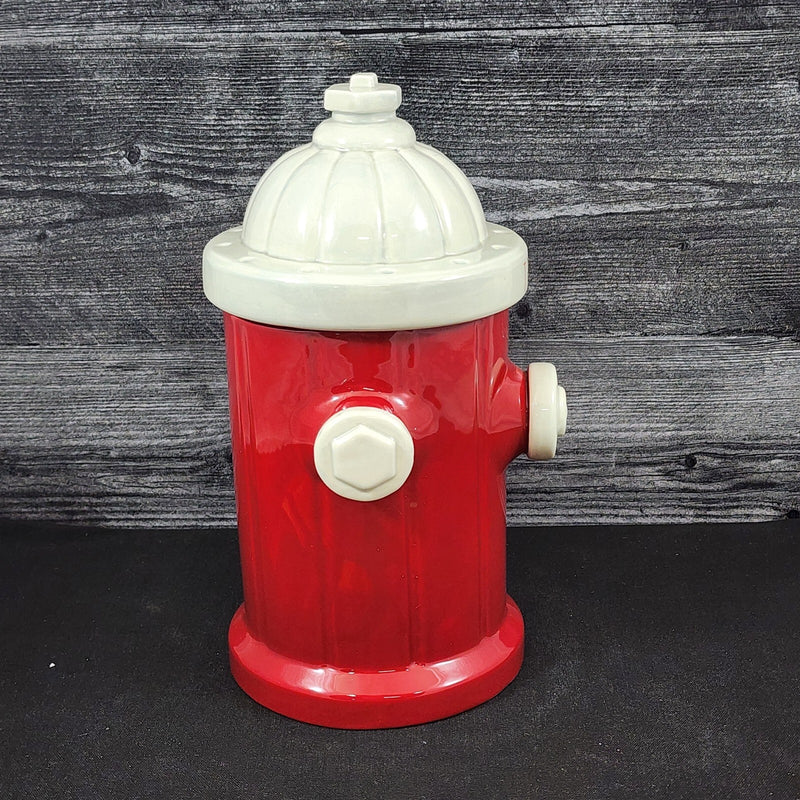 Load image into Gallery viewer, Fire Hydrant Treats Cookie Canister Ceramic Pet Dog Cat Snack Jar Red Blue Sky
