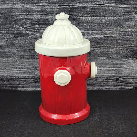 Fire Hydrant Treats Cookie Canister Ceramic Pet Dog Cat Snack Jar Red Blue Sky