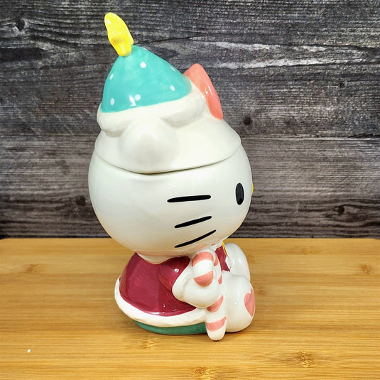 Hello Kitty Cookie Treat Snack Jar Candy Cane Christmas Classic Ceramic Blue Sky