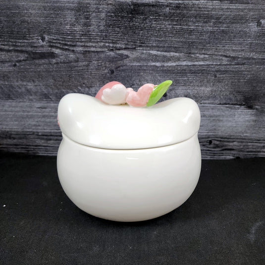 Hello Kitty Head Cookie Jar Snack Jar Pink Bow White Ceramic Blue Sky Embossed
