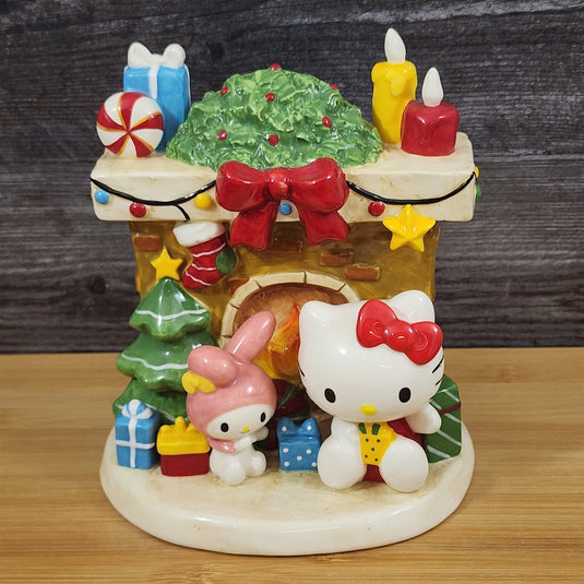 Hello Kitty My Melody Cozy Fireplace Christmas Figurine Ceramic Holiday Blue Sky