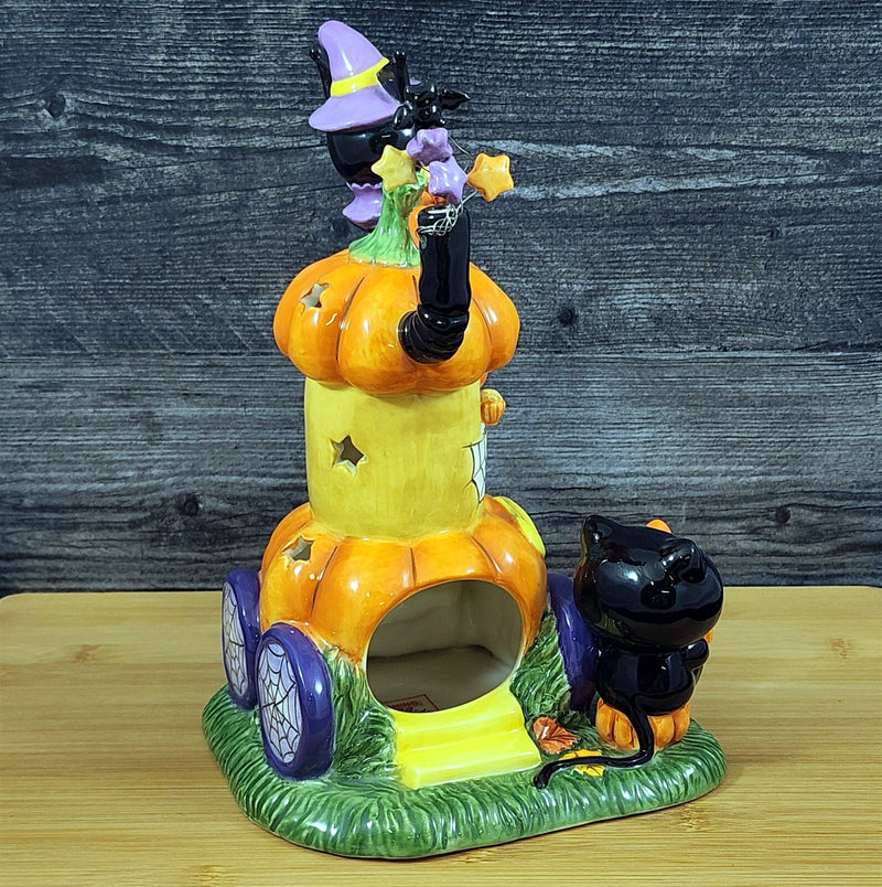 Load image into Gallery viewer, Hello Kitty Pumpkin Cafe Latte Candle Holder Tea Light Lite Ceramic Blue Sky
