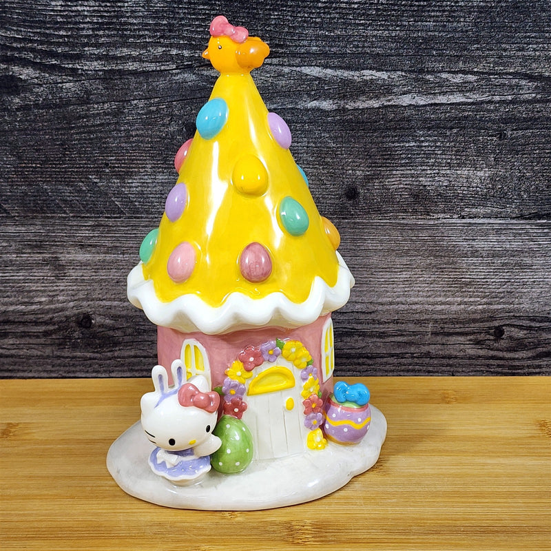 Load image into Gallery viewer, Hello Kitty Easter Egg House Figurine Yellow Ceramic Blue Sky Embossed
