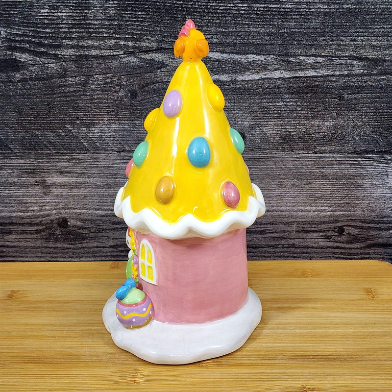 Load image into Gallery viewer, Hello Kitty Easter Egg House Figurine Yellow Ceramic Blue Sky Embossed
