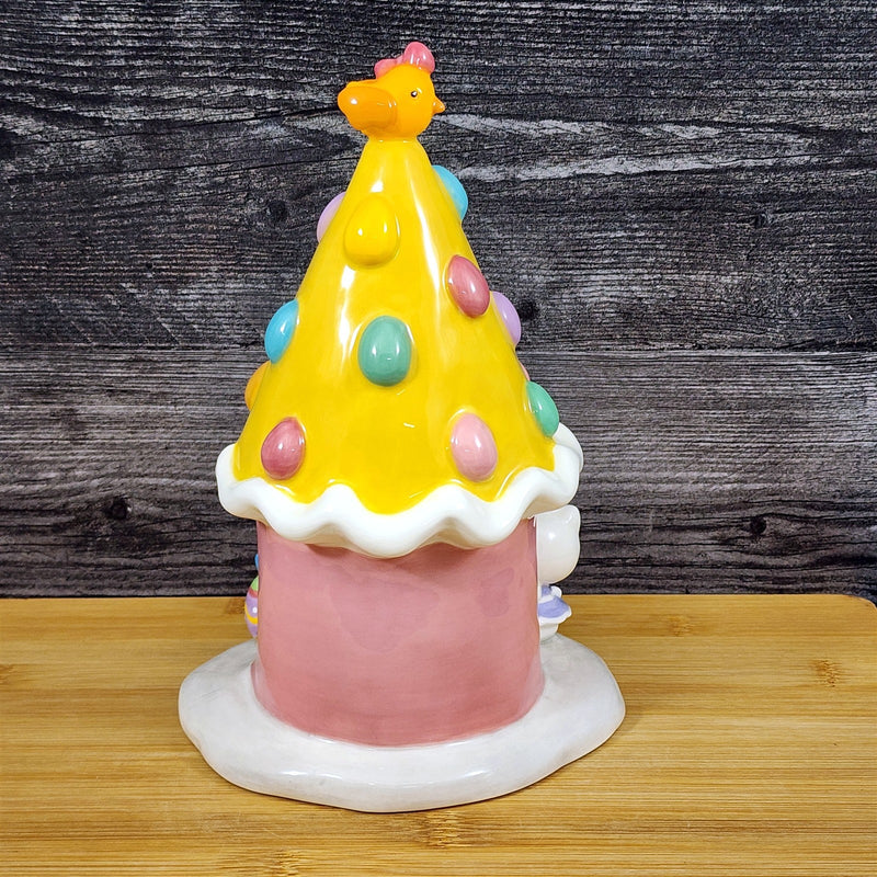 Load image into Gallery viewer, Hello Kitty Easter Egg House Figurine Yellow Ceramic Blue Sky Embossed
