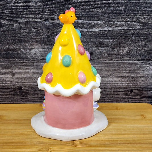 Hello Kitty Easter Egg House Figurine Yellow Ceramic Blue Sky Embossed