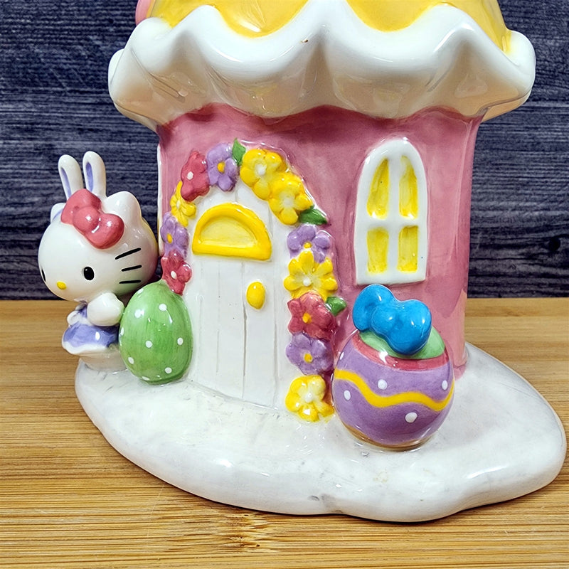 Load image into Gallery viewer, Hello Kitty Easter Egg House Figurine Yellow Ceramic Blue Sky Embossed
