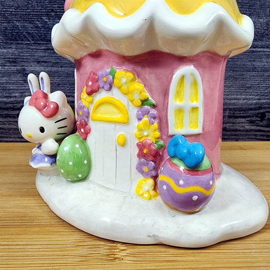Hello Kitty Easter Egg House Figurine Yellow Ceramic Blue Sky Embossed