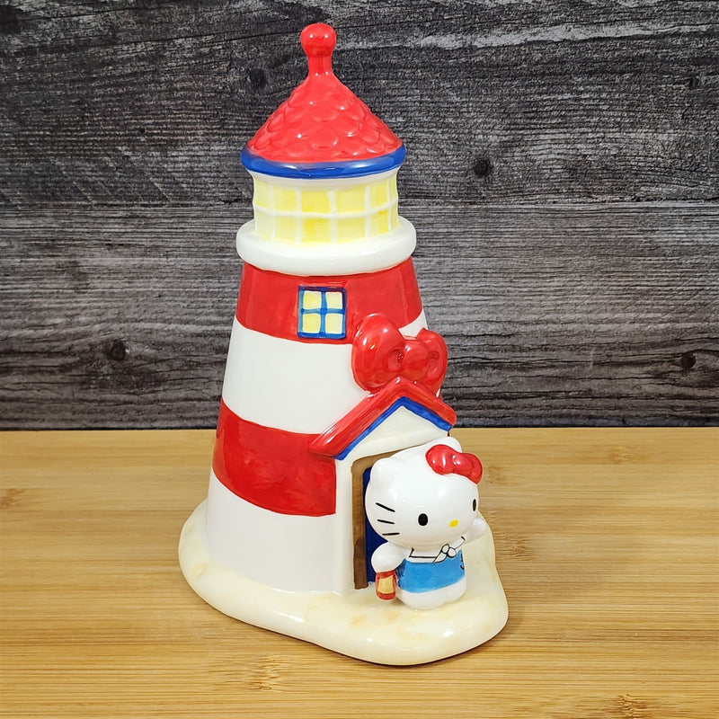 Load image into Gallery viewer, Hello Kitty Light House Bank White Red Ceramic Embossed Blue Sky
