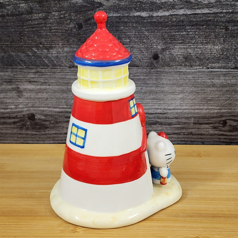 Load image into Gallery viewer, Hello Kitty Light House Bank White Red Ceramic Embossed Blue Sky
