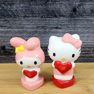Hello Kitty My Melody Heart Salt Pepper Set Collectible Ceramic by Blue Sky