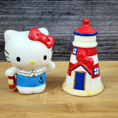Hello Kitty Light House Salt Pepper Set Collectible Ceramic by Blue Sky