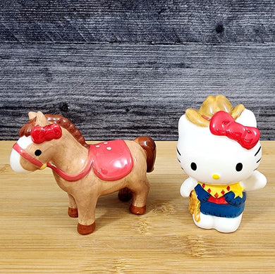 Hello Kitty Cowgirl & Horse Salt Pepper Set Collectible Ceramic by Blue Sky