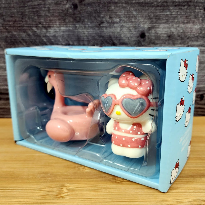 Load image into Gallery viewer, Hello Kitty and Pink Flamingo Salt Pepper Set Collectible Ceramic by Blue Sky
