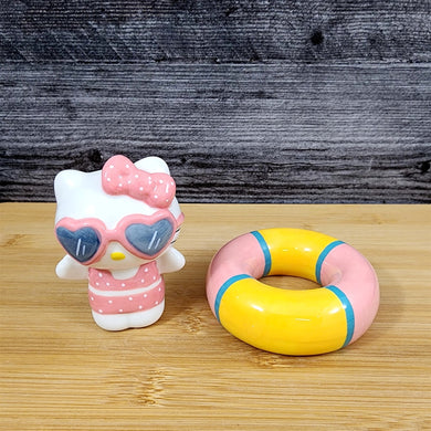 Hello Kitty Swimming & Tube Salt Pepper Set Collectible Ceramic by Blue Sky