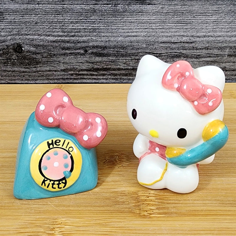 Load image into Gallery viewer, Hello Kitty Phone A Friend Salt Pepper Set Collectible Ceramic by Blue Sky
