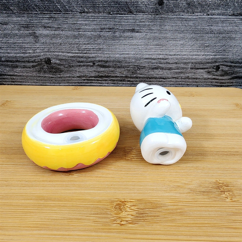 Load image into Gallery viewer, Hello Kitty Donut Tasting Salt Pepper Set Collectible Ceramic by Blue Sky
