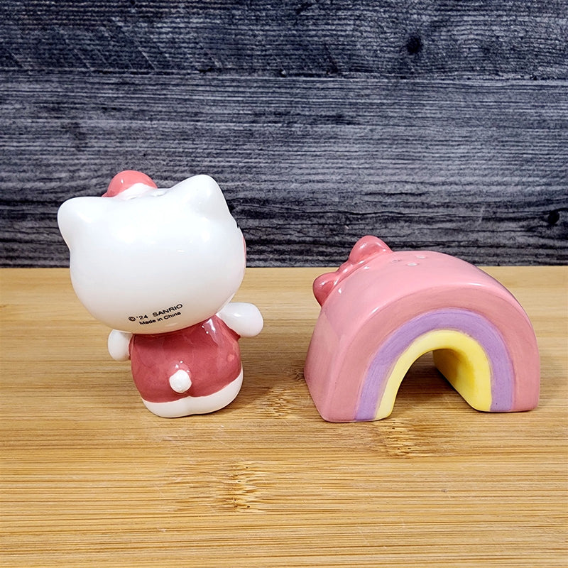 Load image into Gallery viewer, Hello Kitty Salt Pepper Set Happy Rainbow Ceramic Blue Sky
