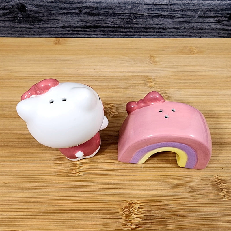 Load image into Gallery viewer, Hello Kitty Salt Pepper Set Happy Rainbow Ceramic Blue Sky
