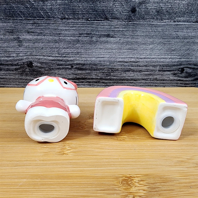 Load image into Gallery viewer, Hello Kitty Salt Pepper Set Happy Rainbow Ceramic Blue Sky
