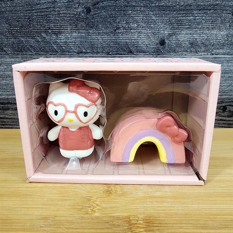 Load image into Gallery viewer, Hello Kitty Salt Pepper Set Happy Rainbow Ceramic Blue Sky
