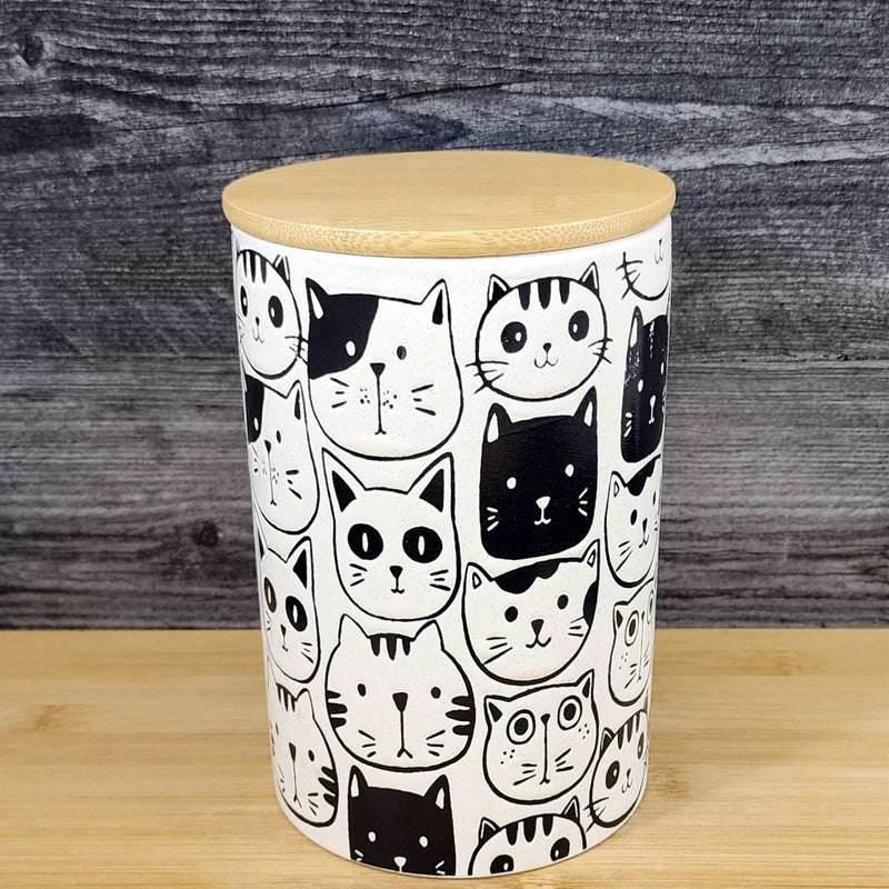 Load image into Gallery viewer, Cat Friends Canister &amp; Lid 8&quot; Ceramic White Pink Treat Jar Whimsical Blue Sky
