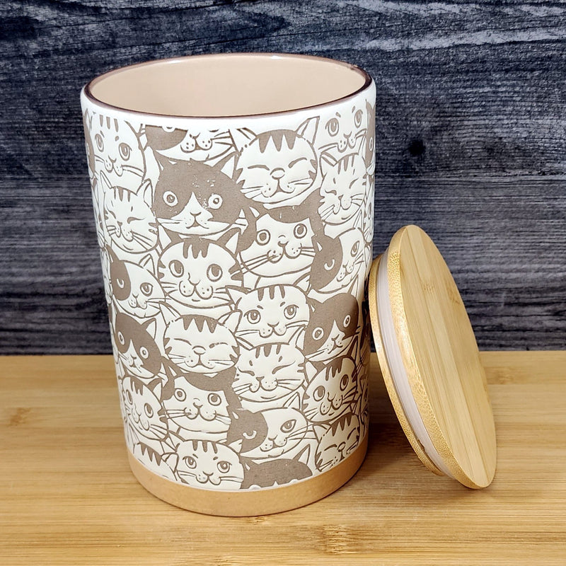 Load image into Gallery viewer, Orange Tabby Cat Canister &amp; Lid 8" Ceramic Brown Treat Jar whimsical Blue Sky
