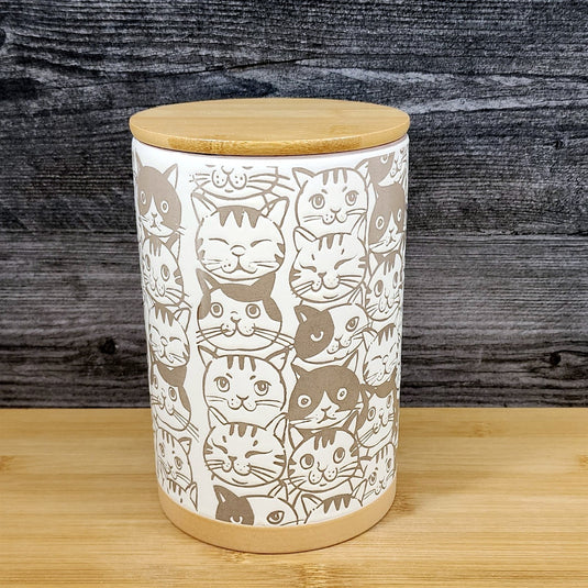 Orange Tabby Cat Canister & Lid 8" Ceramic Brown Treat Jar whimsical Blue Sky