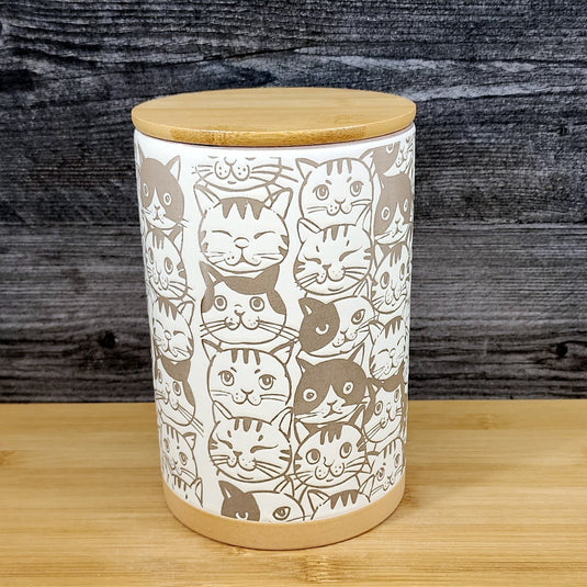 Orange Tabby Cat Canister & Lid 8" Ceramic Brown Treat Jar whimsical Blue Sky