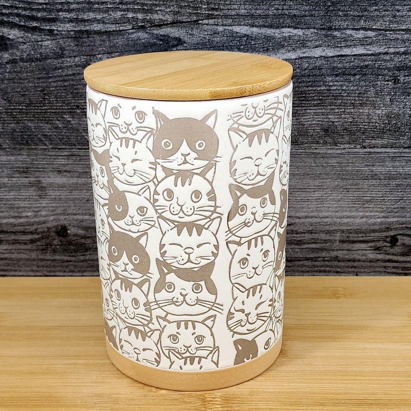 Load image into Gallery viewer, Orange Tabby Cat Canister &amp; Lid 8" Ceramic Brown Treat Jar whimsical Blue Sky
