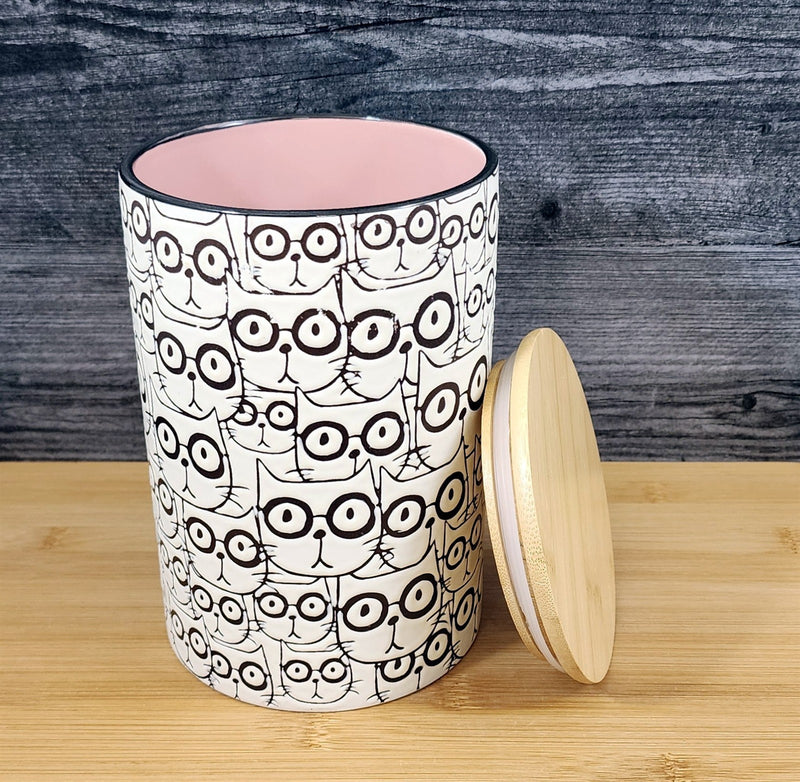 Cat Face Repeat Canister & Lid 8" Ceramic Jar - Thumbnail 2