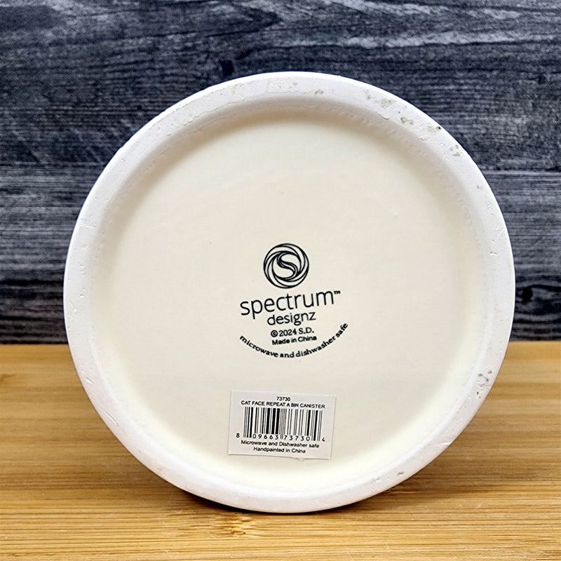 Load image into Gallery viewer, Cat Face Repeat Canister &amp; Lid 8" Ceramic Pink and White Jar Whimsical Blue Sky
