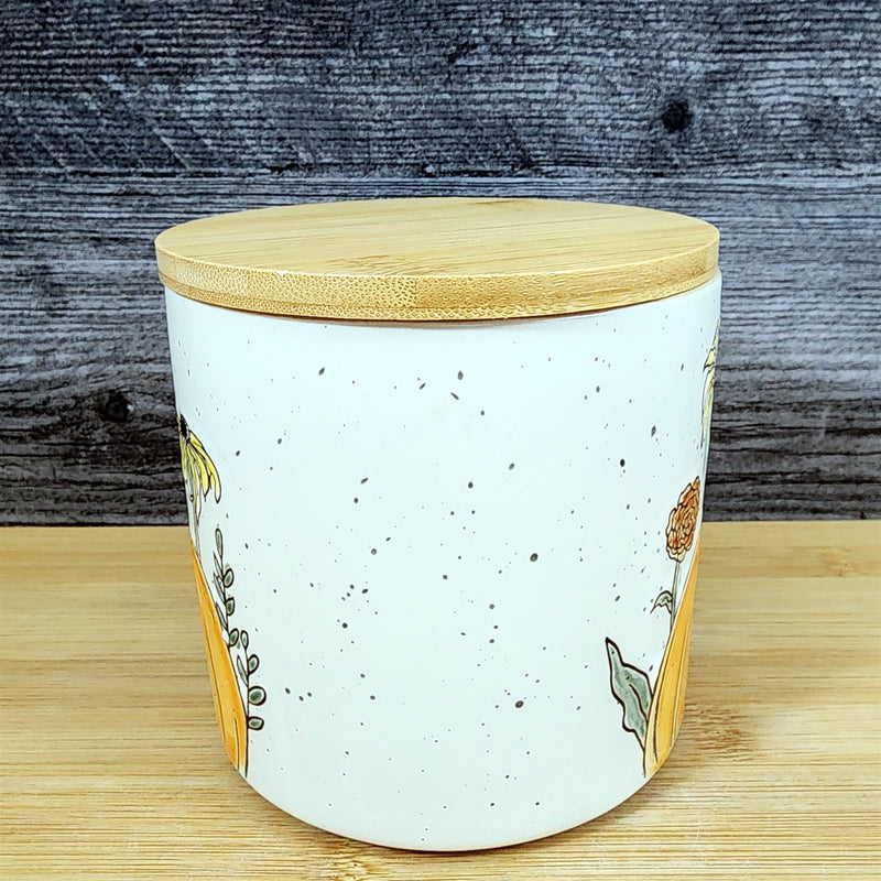 Load image into Gallery viewer, Botanical Harvest Pumpkin Canister &amp; Lid 4" Ceramic White Jar Kimpton Blue Sky
