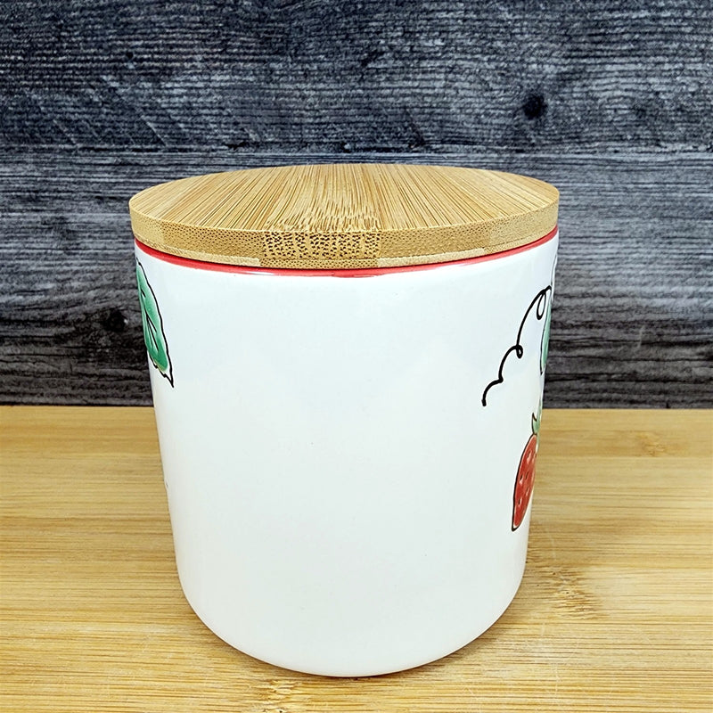 Load image into Gallery viewer, Botanical Strawberry Fields Canister &amp; Lid 4 " Ceramic White Jar Floral Blue Sky
