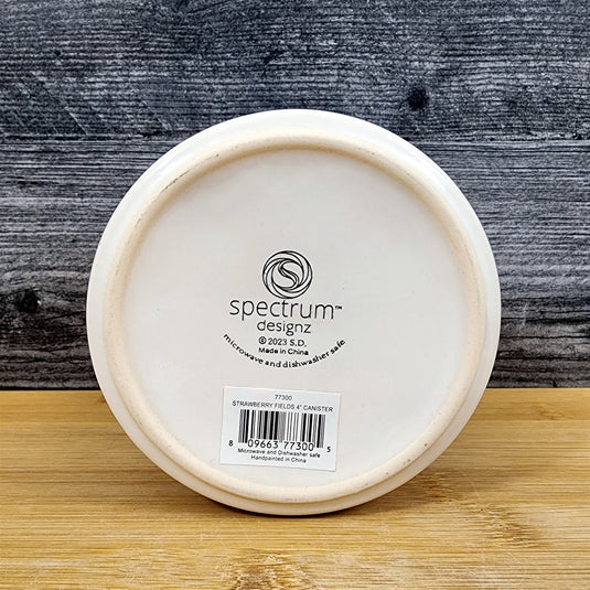 Botanical Strawberry Fields Canister & Lid 4 " Ceramic White Jar Floral Blue Sky
