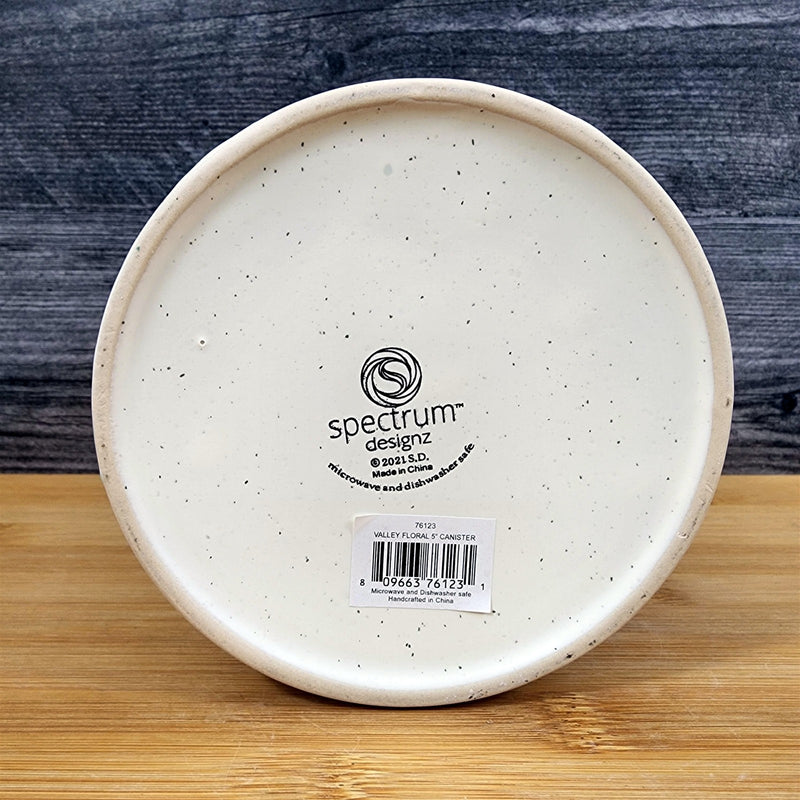 Load image into Gallery viewer, Summer Flower Canister &amp; Lid Embossed 5" Ceramic White Jar Floral Pot Blue Sky
