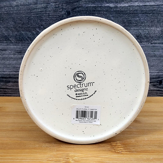 Summer Flower Canister & Lid Embossed 5" Ceramic White Jar Floral Pot Blue Sky