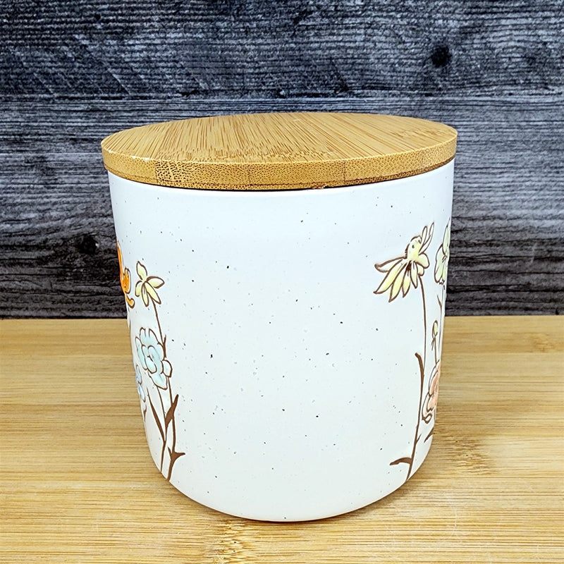 Load image into Gallery viewer, Botanical Canister &amp; Lid Embossed 4" Ceramic White Jar Floral Summer Blue Sky
