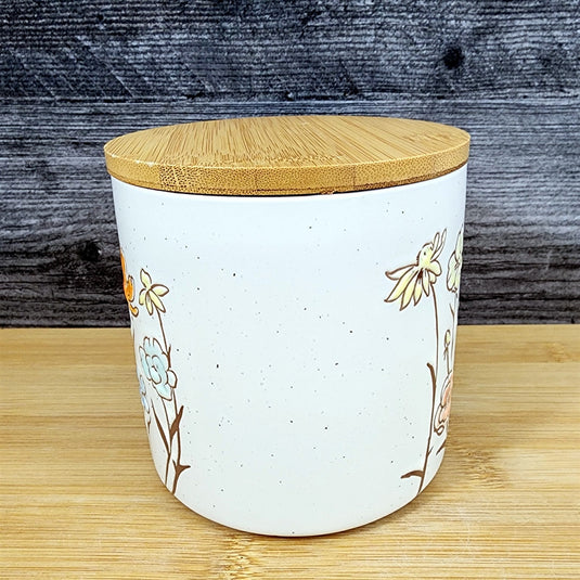 Botanical Canister & Lid Embossed 4" Ceramic White Jar Floral Summer Blue Sky