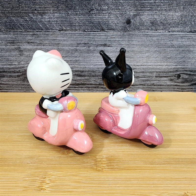 Load image into Gallery viewer, Hello Kitty And Kuromi Scooter Salt Pepper Set Collectible Ceramic by Blue Sky
