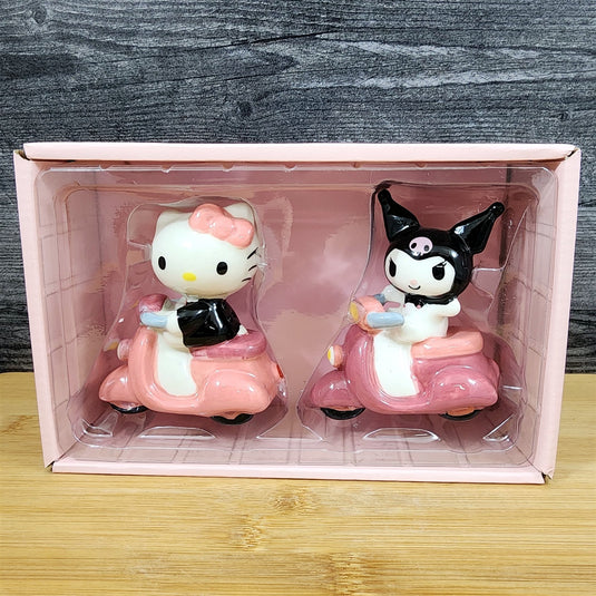 Hello Kitty And Kuromi Scooter Salt Pepper Set Collectible Ceramic by Blue Sky