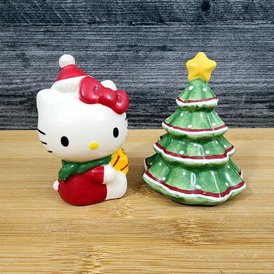 Hello Kitty Christmas Tree Salt Pepper Set Collectible Ceramic by Blue Sky
