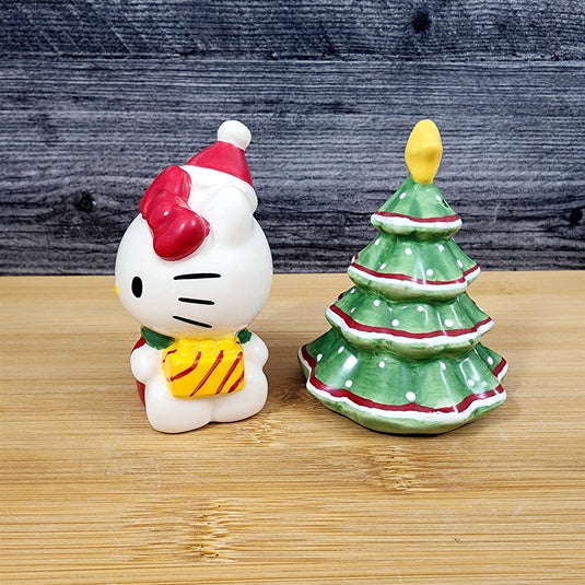 Hello Kitty Christmas Tree Salt Pepper Set Collectible Ceramic by Blue Sky